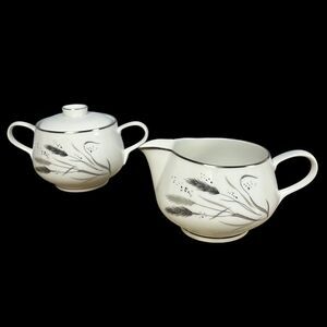 Vintage Easterling Ceres Wheat Creamer & Sugar Bowl Bavaria Germany Platinum MCM